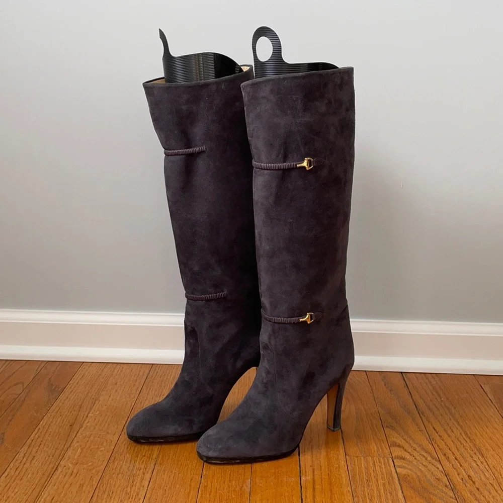 Vintage Gucci Navy Suede Boots - Picture 2 of 8